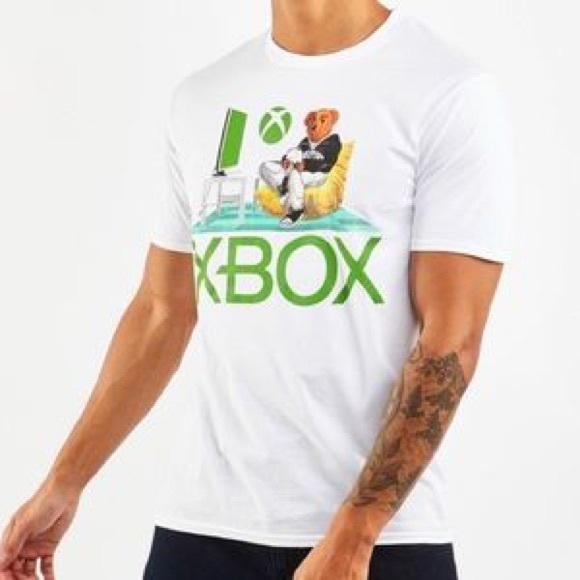 Used Men’s Size Small X-Box Game Gear Graphic Tee With Bear & Logo Prints White - Picture 2 of 9